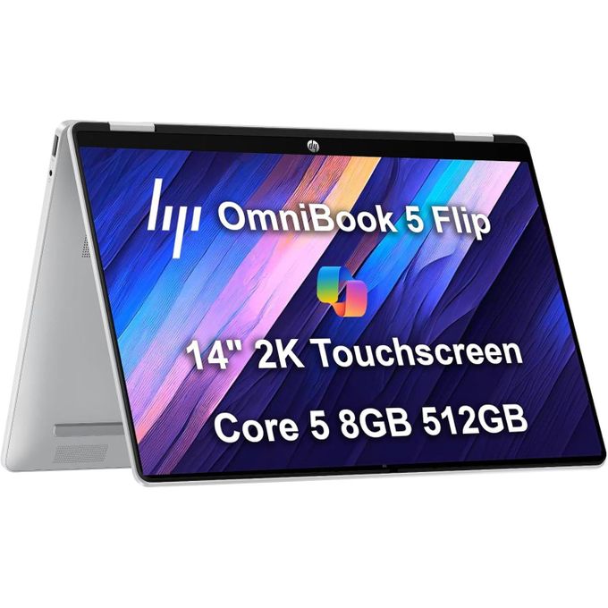 Hp OmniBook 5 Flip 14-fp0013dx X360 Laptop, 14-Inch 2K IPS Touch Display, Intel Core 5 120U Processor, 15th Gen, 8GB DDR5-Onboard RAM, 512GB M.2 SSD, Keyboard Backlite, Windows 11